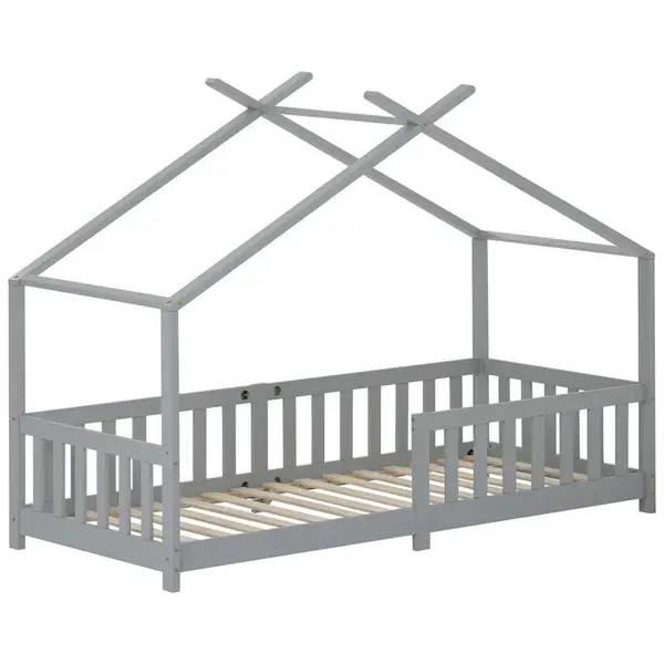 CHICFURN POSTEL DOMEČEK 90/200 cm ve světle šedé barvě s plotem a roštem