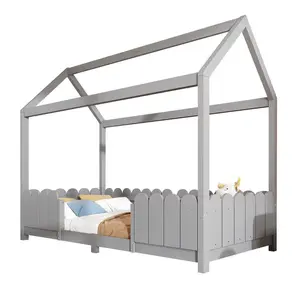 CHICFURN DĚTSKÁ POSTEL 90/200 cm v šedé barvě s ochranou proti pádu