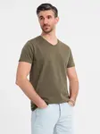Ombre Men's BASIC classic cotton T-shirt with a serape neckline - dark olive