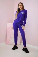Kesi Dámská bavlněná souprava s ozdobným srdíčkem tmavě fialová