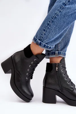 Kůže Dámské Boty Na Sloupu Černé Lemar Leocera