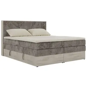 MKS POSTEL BOXSPRING NORDIC KING 140/200 - Světle hnědá Manšestr - Topper Visco - H4