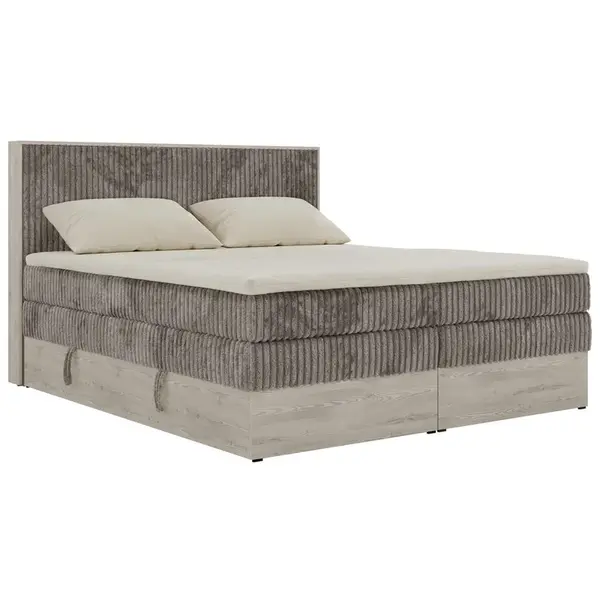 MKS POSTEL BOXSPRING NORDIC KING 140/200 - Světle hnědá Manšestr - Topper Visco - H4