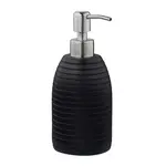 Relaxdays DÁVKOVAČ na mýdlo Černý polyresin vroubkovaný nerezová pumpička 300 ml