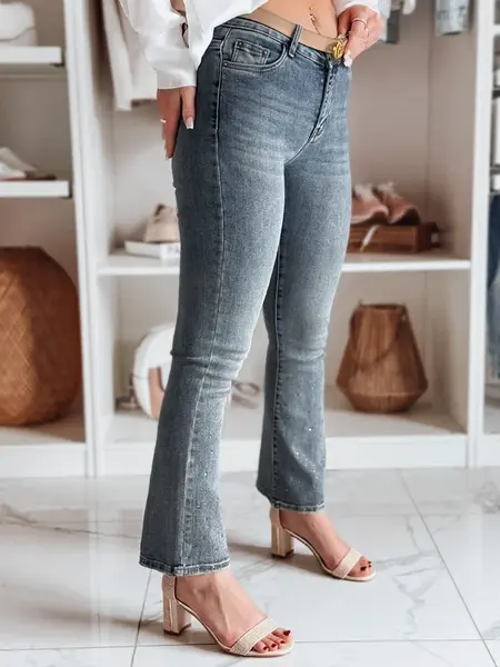 Dámské jeansové zvonové kalhoty s cyrkoniemi