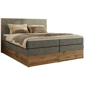 MKS POSTEL BOXSPRING WOOD CLASSIC KING 140/200 - Šedá Strukturovaná látka - H3
