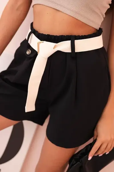 Kesi Włoski Dámské šortky s vysokým pasem a páskem černé