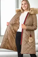 Z6646 DEWBERRYN FUR POMPOM LADIES' COAT-VISION-1