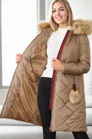 Z6646 DEWBERRYN FUR POMPOM LADIES' COAT-VISION-1