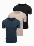 Ombre Set of men's BASIC cotton shirts with round neckline - black/gray/sand