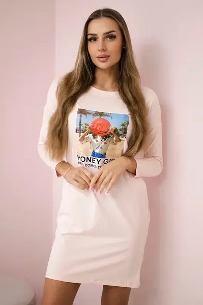 Šaty s potiskem Honey girl pudrově růžové