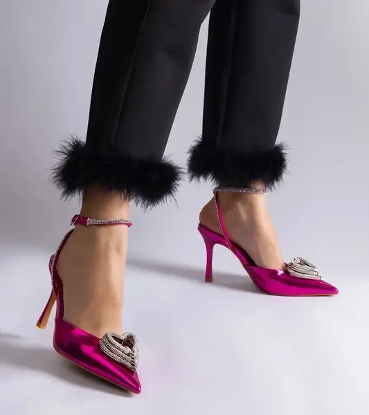 Gemre Pink slingback stilettos embellished with rhinestones Isoda