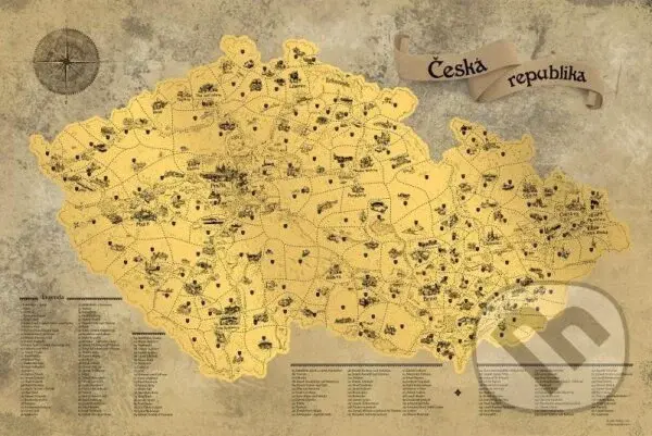 Stírací mapa Česka Deluxe XXL - zlatá