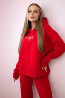 Zateplený bavlněný komplet, mikina s výšivkou + kalhoty červené