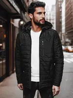 Pánská černá prošívaná bunda s kapucí