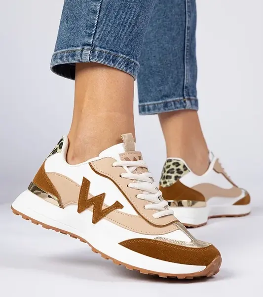 marka niezdefiniowana White-brown women's sneakers with animal print Kalasa