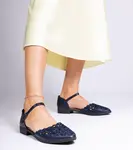 Gemre Navy blue openwork sandals with rhinestones Kalsy