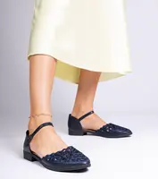 Gemre Navy blue openwork sandals with rhinestones Kalsy
