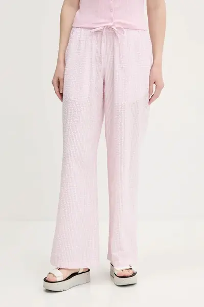 Bavlněné kalhoty Hollister Co. dámské, růžová barva, high waist, KI356-5063