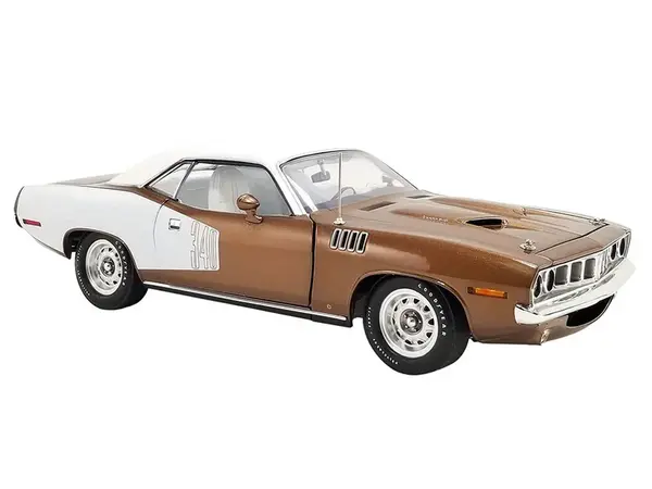 1971 Plymouth Barracuda Tahitian Walnut Metallic and White with White Vinyl Top Limited Edition to 258 pieces Worldwide 1/18 Diecast Model Car by ACM
