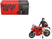 Ducati Panigale V4 S Motorcycle Red with Ducati Girl Figure Limited Edition 1/64 Diecast Model by Mini GT