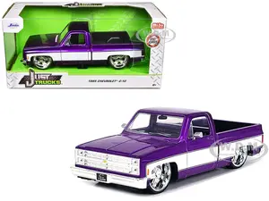1985 Chevrolet C-10 Pickup Truck Purple Metallic and White with Lorenzo Wheels "Just Trucks" Series 1/24 Diecast Model Car by Jada