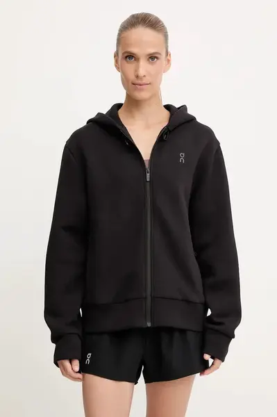 Tréninková mikina On Focus Tech černá barva, s kapucí, 1WF30370553