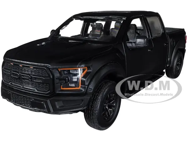 2017 Ford F-150 Raptor Pickup Truck with Sunroof Matt Black "Die-Cast Collection" Series 1/24 Diecast Model Car by Motormax