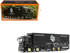 Mitsubishi Fuso Super Great Transporter RHD (Right Hand Drive) "Liberty Walk LB-Trucks" Black with Graphics 1/64 Diecast Model by GCD