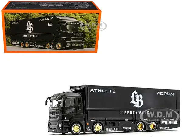 Mitsubishi Fuso Super Great Transporter RHD (Right Hand Drive) "Liberty Walk LB-Trucks" Black with Graphics 1/64 Diecast Model by GCD