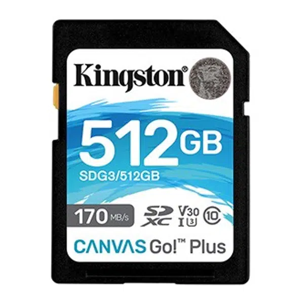 Kingston paměťová karta Canvas Go! Plus, 512GB, SDXC, SDG3/512GB, UHS-I U3 (Class 10), A2, V30