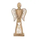 Dřevěný anděl MANGO s bílým srdcem a vločkami 45,5 cm