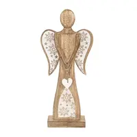 Dřevěný anděl MANGO s bílým srdcem a vločkami 45,5 cm