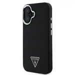 Zadní kryt Guess PU Grained Triangle Logo MagSafe pro Apple iPhone 16, černá