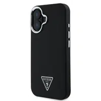Zadní kryt Guess PU Grained Triangle Logo pro Apple iPhone 16, černá