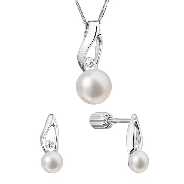 Evolution Group - Pavona Souprava stříbrných šperků s pravými perlami a zirkony 29070.1B (náušnice, řetízek, přívěsek)