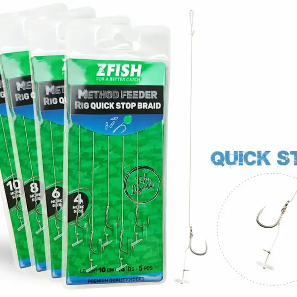 Zfish návazec method feeder rig quick stop braid 10 cm 5 ks - velikost háčku 4