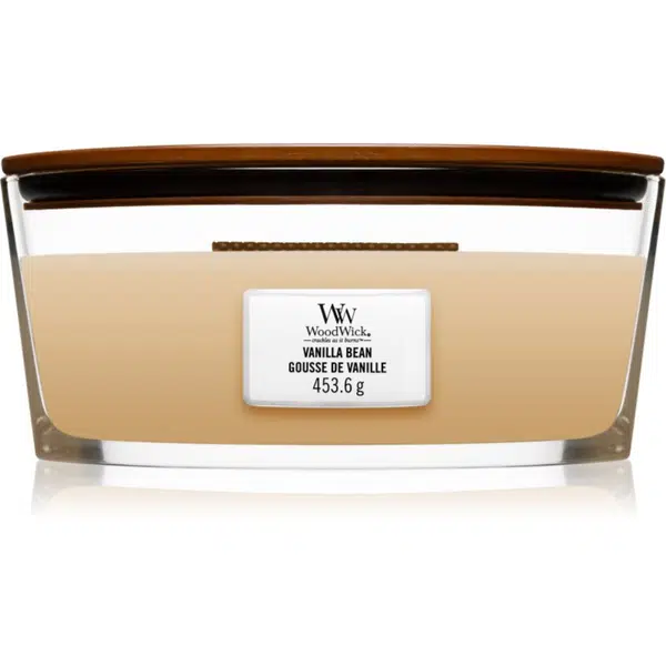 Woodwick Vanilla Bean vonná sviečka s dreveným knotom (hearthwick) 453.6 g