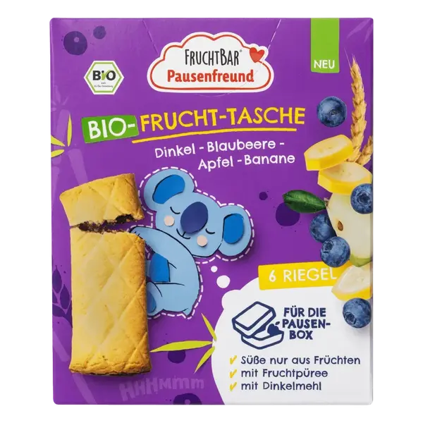 FRUCHTBAR BIO Špaldové taštičky jablko, borůvky a banán 6 x 22 g