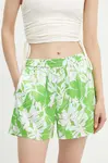 Kraťasy MICHAEL Michael Kors dámské, zelená barva, vzorované, high waist