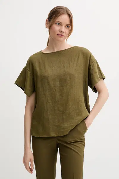 Lněná halenka Sisley béžová barva, hladká, 5BMLLQ06R