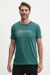 Bavlněné tričko Alpha Industries Label zelená barva, s potiskem, 118502