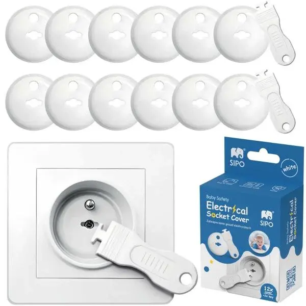 Sipo 12 + 2 Ochranné kryty na elektrické zásuvky, bílá, velikost