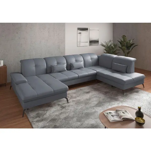 Sit & More SEDACÍ SOUPRAVA, textil, kůže, šedomodrá