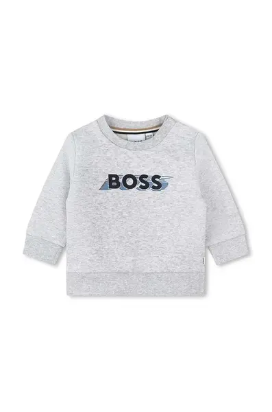 Dětská mikina BOSS šedá barva, s potiskem