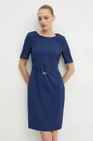 Vlněné šaty BOSS modrá barva, mini