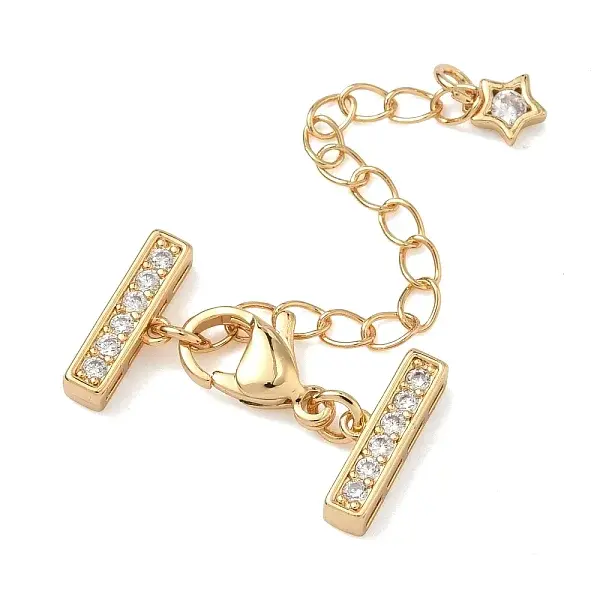 Brass Micro Pave Clear Cubic Zirconia Curb Chain Extender