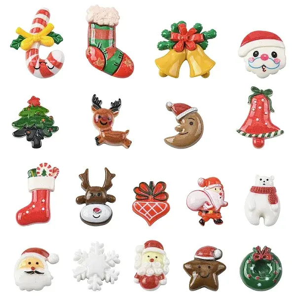 90Pcs 18 Styles Christmas Themed Opaque Resin Cabochons Sets