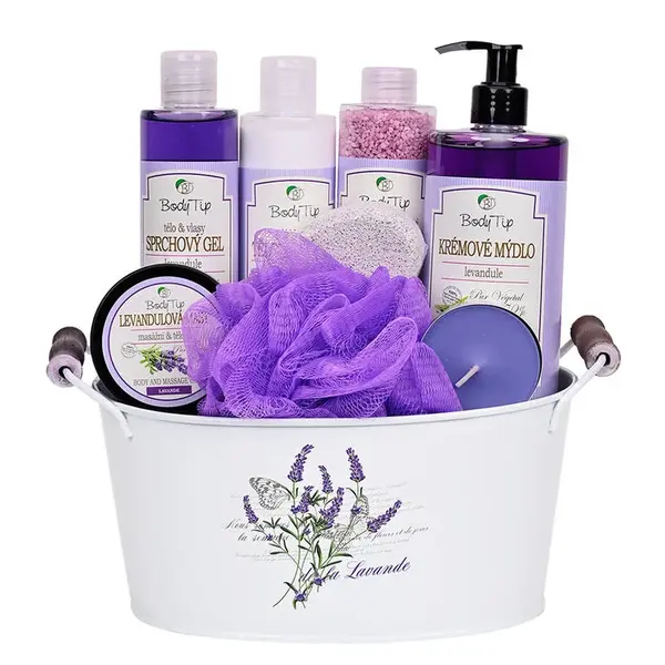 Dárková sada kosmetiky v plechové vaničce LEVANDULE