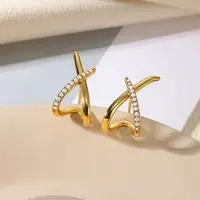 Brass Clear Cubic Zirconia Cross Stud Earrings